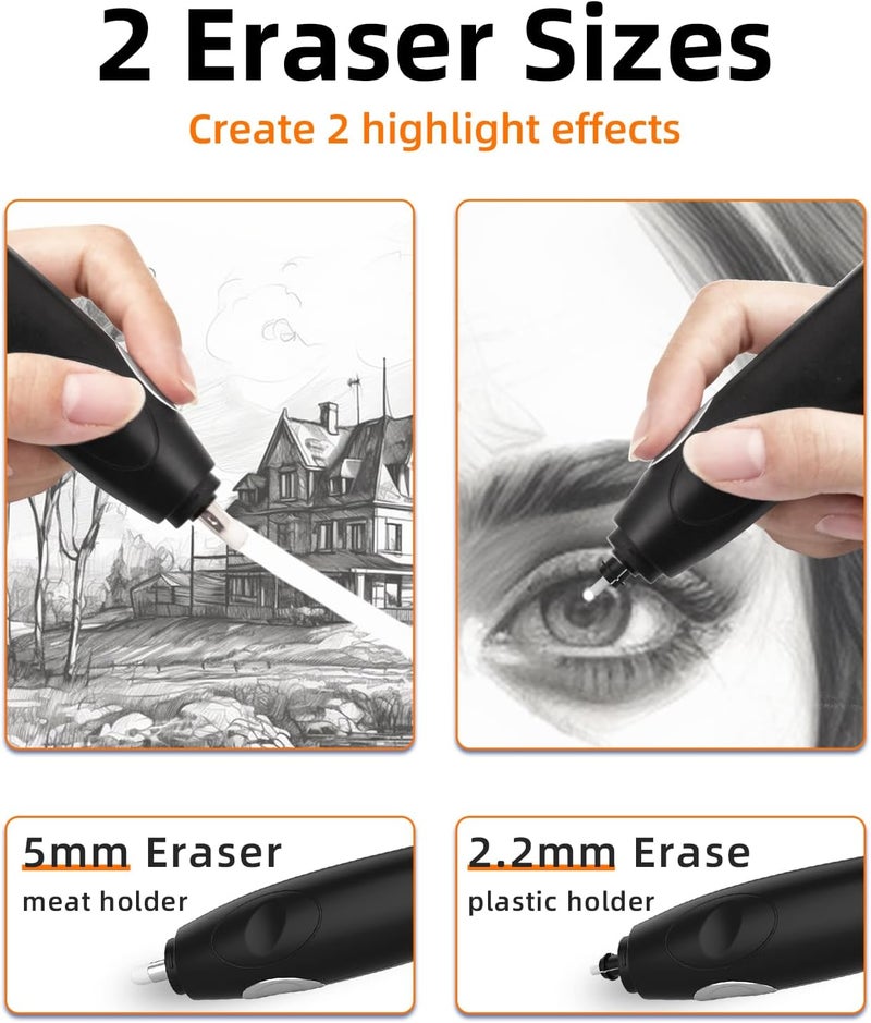 Zmol Electric Eraser for Artists, Rechargeable Electric Eraser Kit, 140 Refills, Automatic Portable Eraser for Precise Drawing, Rechargeable Operated Pencil Eraser for Sketch Pencil, Crafts (Black) - Image 3